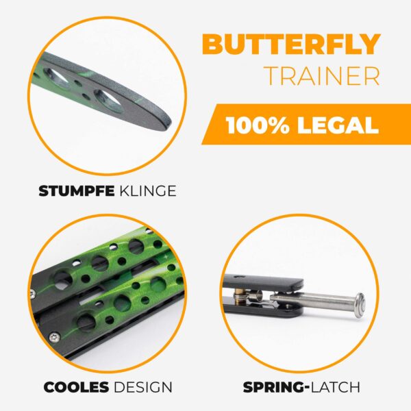Butterfly Trainer Gamma Besonderheiten: Stumpfe Klinge, cooles Design, Spring-Latch