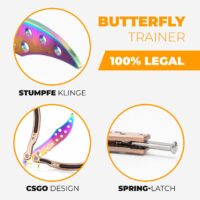 Alleinstellungsmerkmale vom CSGO Butterfly Trainer Copper: Stumpfe Klinge, CSGO Design, Spring-Latch