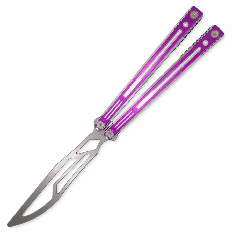 LDY Orion V2 Purple Balisong Trainer geöffnet
